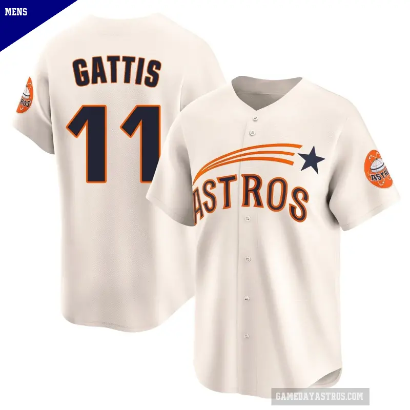 Men's No.11 Evan Gattis Houston Astros Cream Limited Throwback Cooperstown Collection Jersey