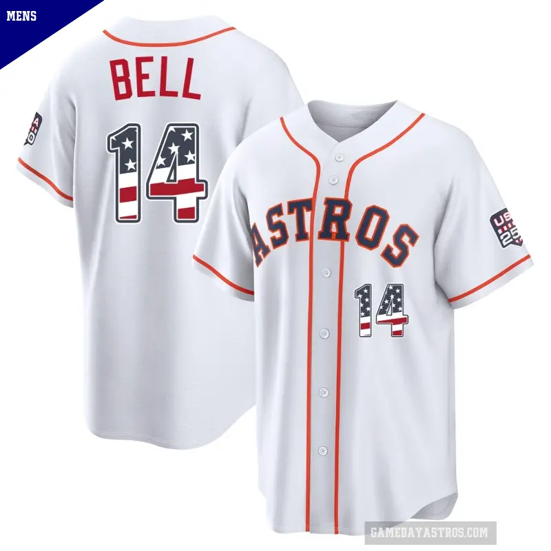 Men's No.14 Derek Bell Houston Astros White Limited USA 250 Fourth Of July Home Stadium Jersey