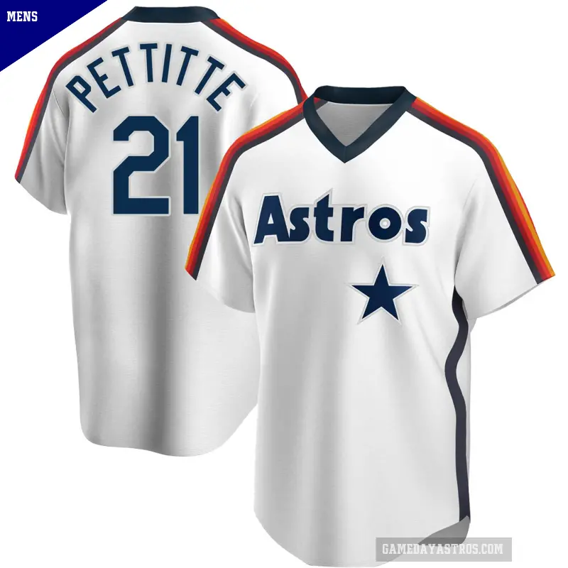 Men's No.21 Andy Pettitte Houston Astros White Replica Home Cooperstown Collection Team Jersey