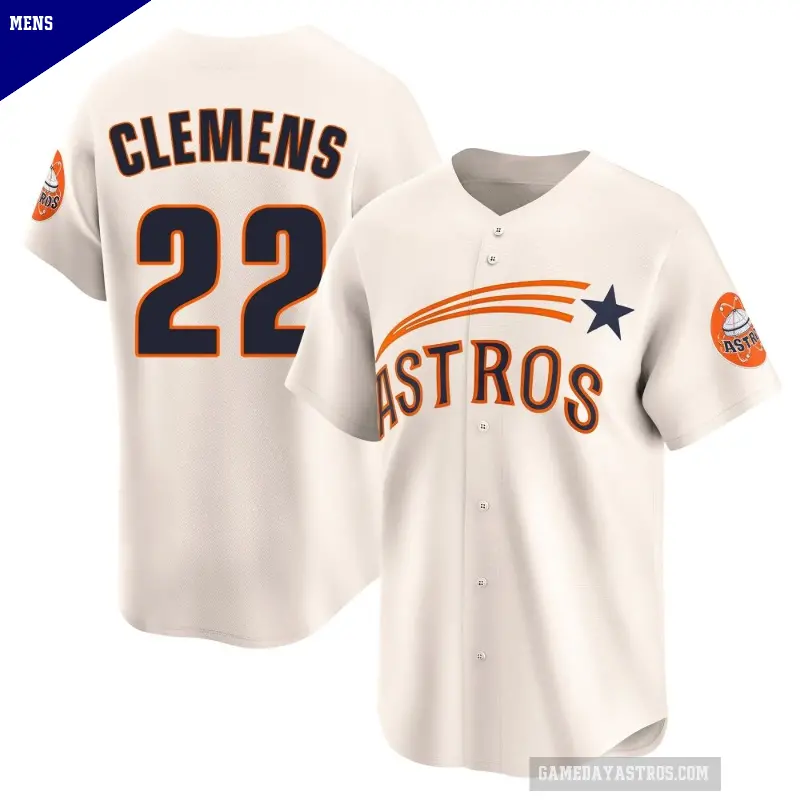 Men's No.22 Roger Clemens Houston Astros Cream Limited Throwback Cooperstown Collection Jersey