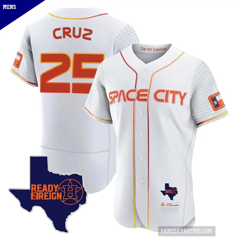 Men's No.25 Jose Cruz Jr. Houston Astros White Authentic 2023 Space City Ready 2 Reign Flex Base Jersey
