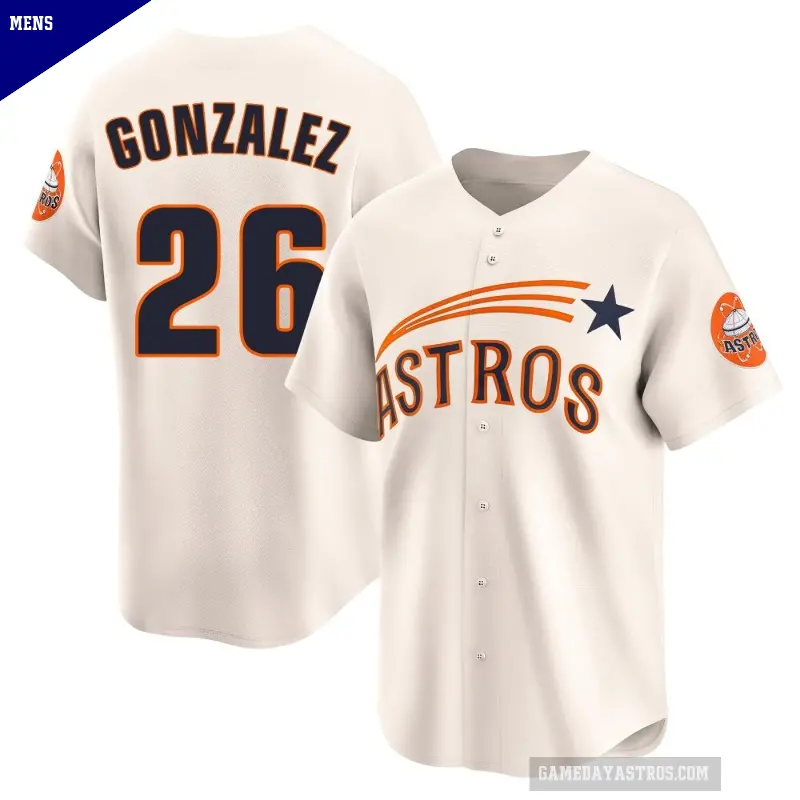 Men's No.26 Luis Gonzalez Houston Astros Cream Limited Throwback Cooperstown Collection Jersey