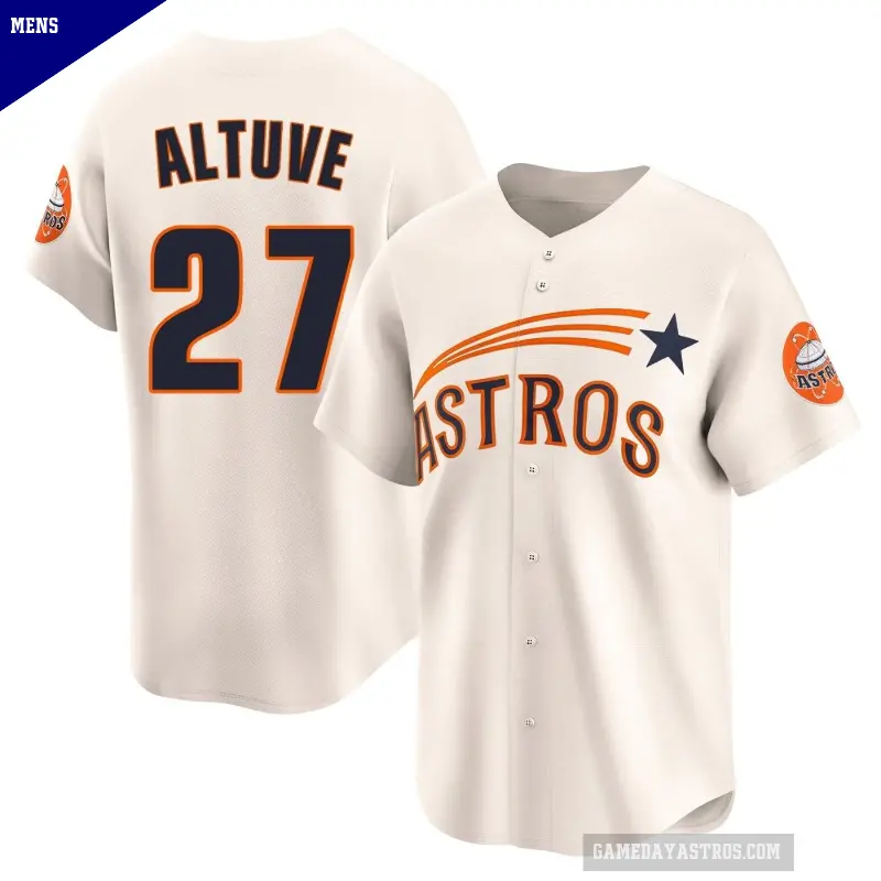 Men's No.27 Jose Altuve Houston Astros Cream Limited Throwback Cooperstown Collection Jersey