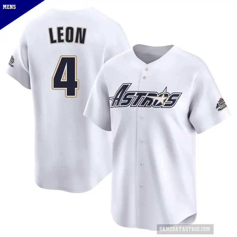 Men's No.4 Pedro Leon Houston Astros White Limited Throwback Cooperstown Collection Jersey