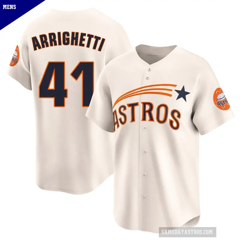Men's No.41 Spencer Arrighetti Houston Astros Cream Limited Throwback Cooperstown Collection Jersey