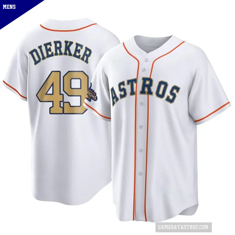 Men's No.49 Larry Dierker Houston Astros Gold Replica White 2023 Collection Jersey