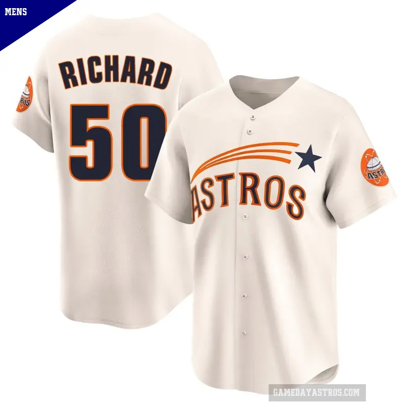 Men's No.50 J.R. Richard Houston Astros Cream Limited Throwback Cooperstown Collection Jersey