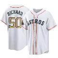 Men's No.50 J.R. Richard Houston Astros Gold Replica White 2023 Collection Jersey