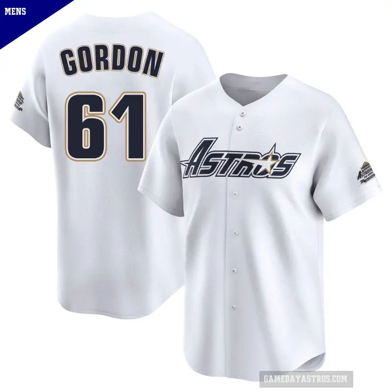Men's No.61 Colton Gordon Houston Astros White Limited Throwback Cooperstown Collection Jersey