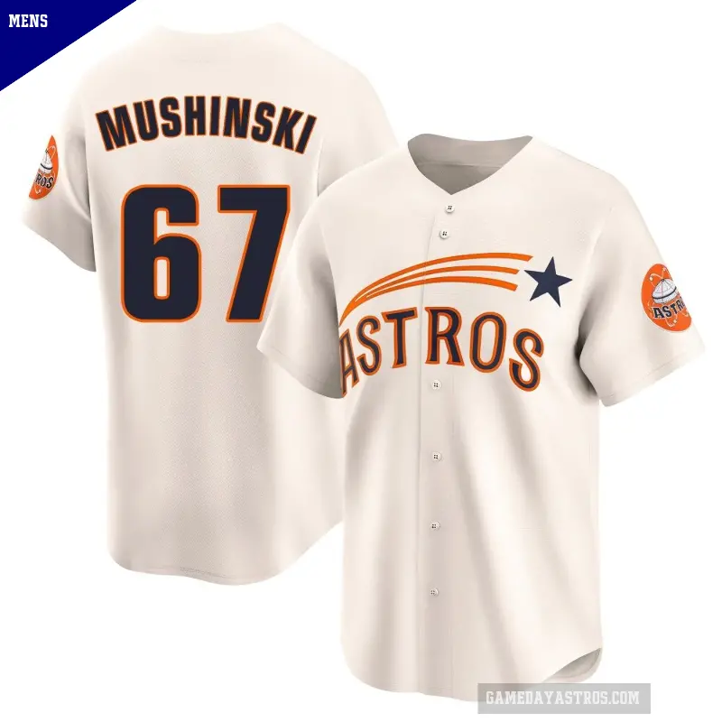 Men's No.67 Parker Mushinski Houston Astros Cream Limited Throwback Cooperstown Collection Jersey
