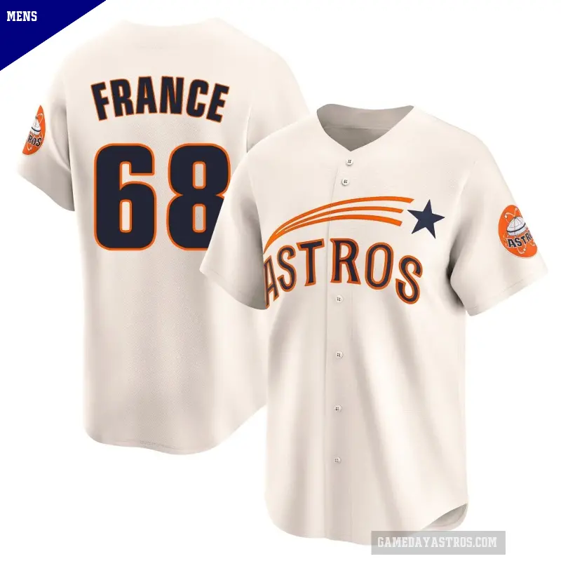 Men's No.68 J.P. France Houston Astros Cream Limited Throwback Cooperstown Collection Jersey