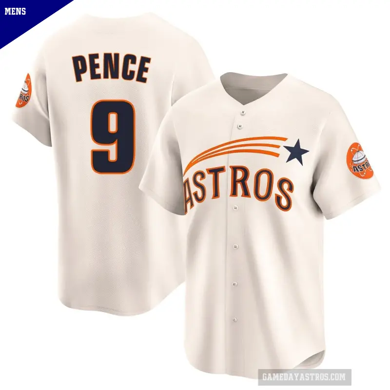 Men's No.9 Hunter Pence Houston Astros Cream Limited Throwback Cooperstown Collection Jersey