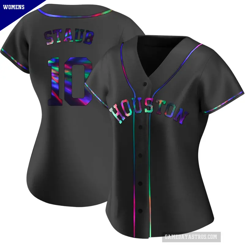 Women's No.10 Rusty Staub Houston Astros Black Replica Holographic Alternate Jersey