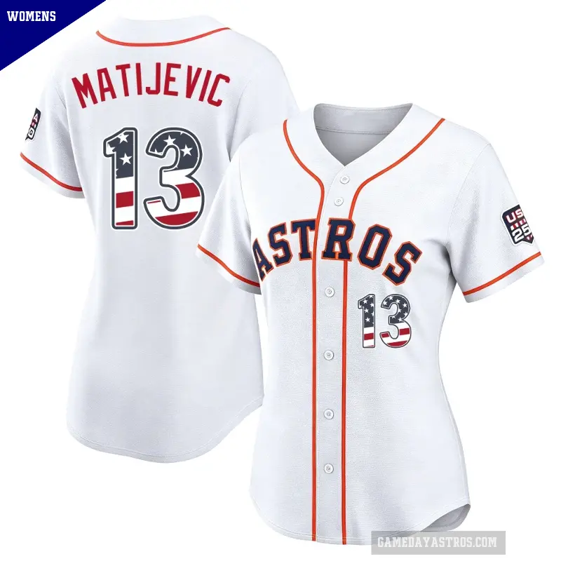 Women's No.13 J.J. Matijevic Houston Astros White Limited USA 250 Fourth Of July Home Stadium Jersey
