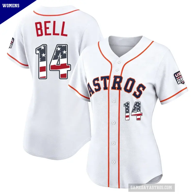 Women's No.14 Derek Bell Houston Astros White Limited USA 250 Fourth Of July Home Stadium Jersey