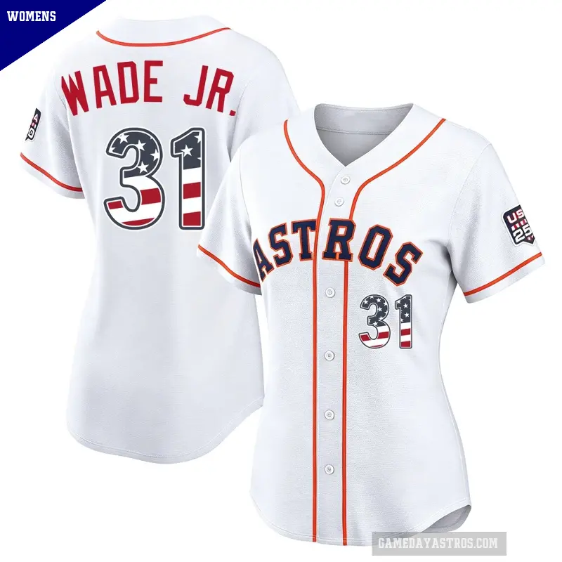 Women's No.31 LaMonte Wade Jr. Houston Astros White Limited USA 250 Fourth Of July Home Stadium Jersey