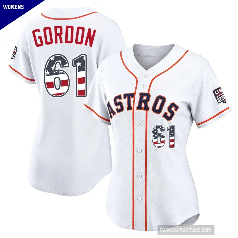 Women's No.61 Colton Gordon Houston Astros White Limited USA 250 Fourth Of July Home Stadium Jersey