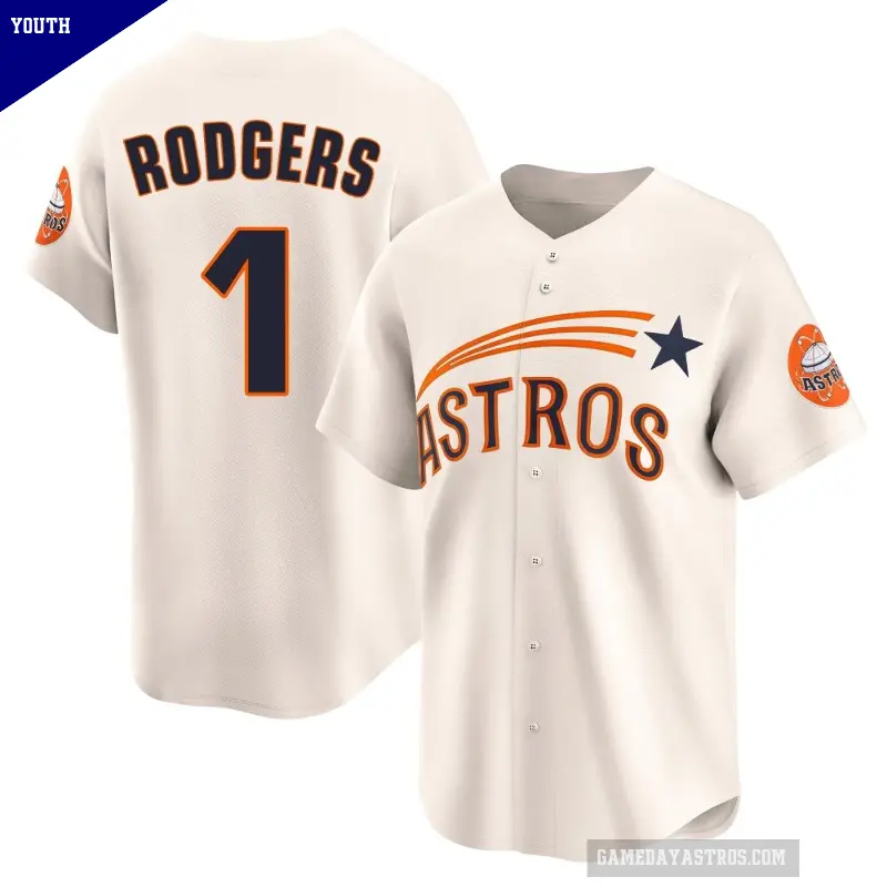 Youth No.1 Brendan Rodgers Houston Astros Cream Limited Throwback Cooperstown Collection Jersey