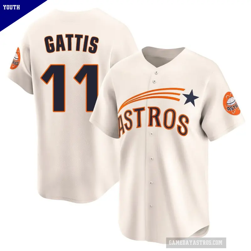 Youth No.11 Evan Gattis Houston Astros Cream Limited Throwback Cooperstown Collection Jersey