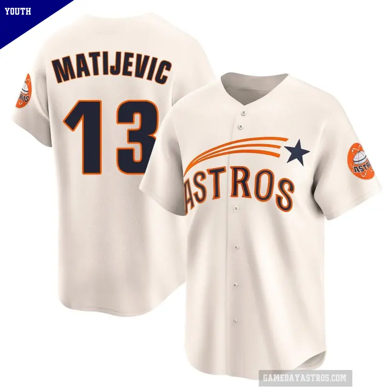 Youth No.13 J.J. Matijevic Houston Astros Cream Limited Throwback Cooperstown Collection Jersey