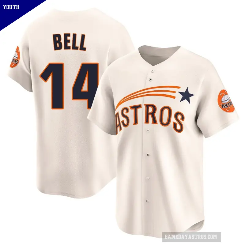 Youth No.14 Derek Bell Houston Astros Cream Limited Throwback Cooperstown Collection Jersey
