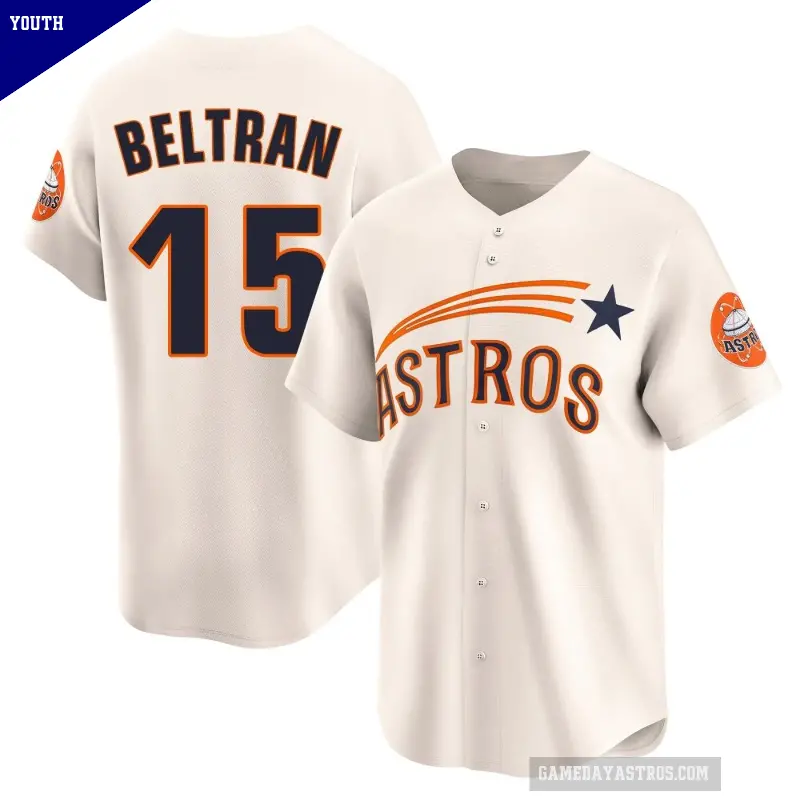 Youth No.15 Carlos Beltran Houston Astros Cream Limited Throwback Cooperstown Collection Jersey