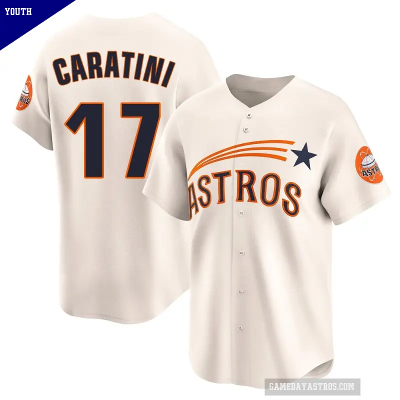 Youth No.17 Victor Caratini Houston Astros Cream Limited Throwback Cooperstown Collection Jersey