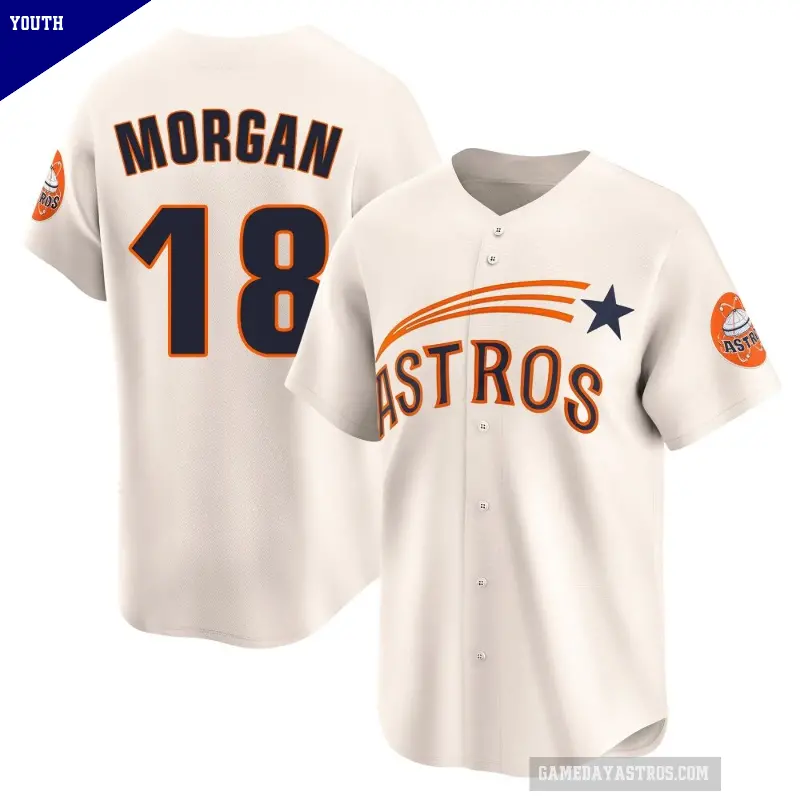 Youth No.18 Joe Morgan Houston Astros Cream Limited Throwback Cooperstown Collection Jersey