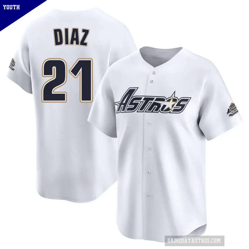 Youth No.21 Yainer Diaz Houston Astros White Limited Throwback Cooperstown Collection Jersey