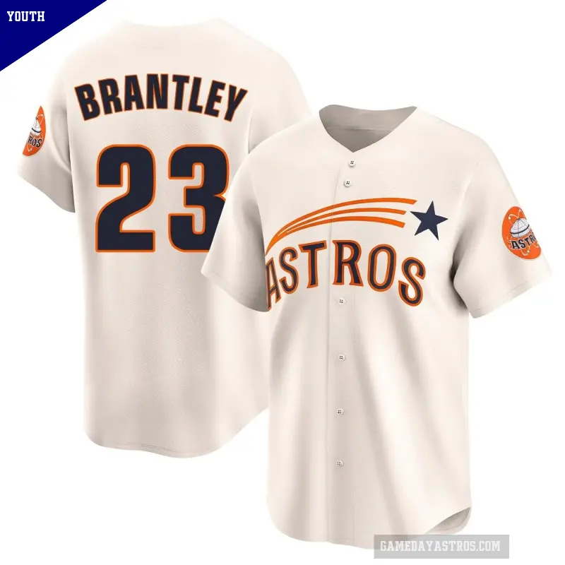 Youth No.23 Michael Brantley Houston Astros Cream Limited Throwback Cooperstown Collection Jersey