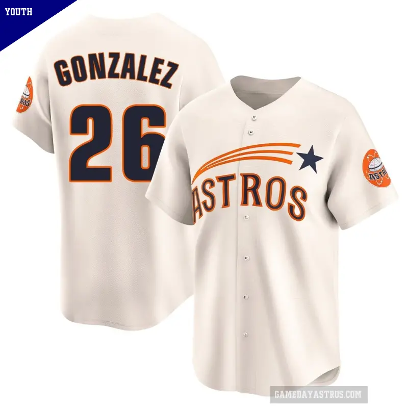 Youth No.26 Luis Gonzalez Houston Astros Cream Limited Throwback Cooperstown Collection Jersey