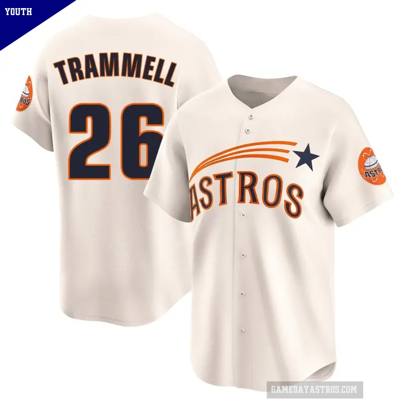 Youth No.26 Taylor Trammell Houston Astros Cream Limited Throwback Cooperstown Collection Jersey