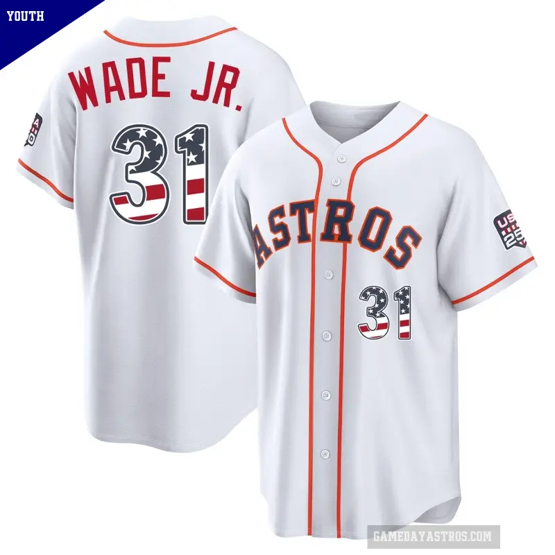 Youth No.31 LaMonte Wade Jr. Houston Astros White Limited USA 250 Fourth Of July Home Stadium Jersey
