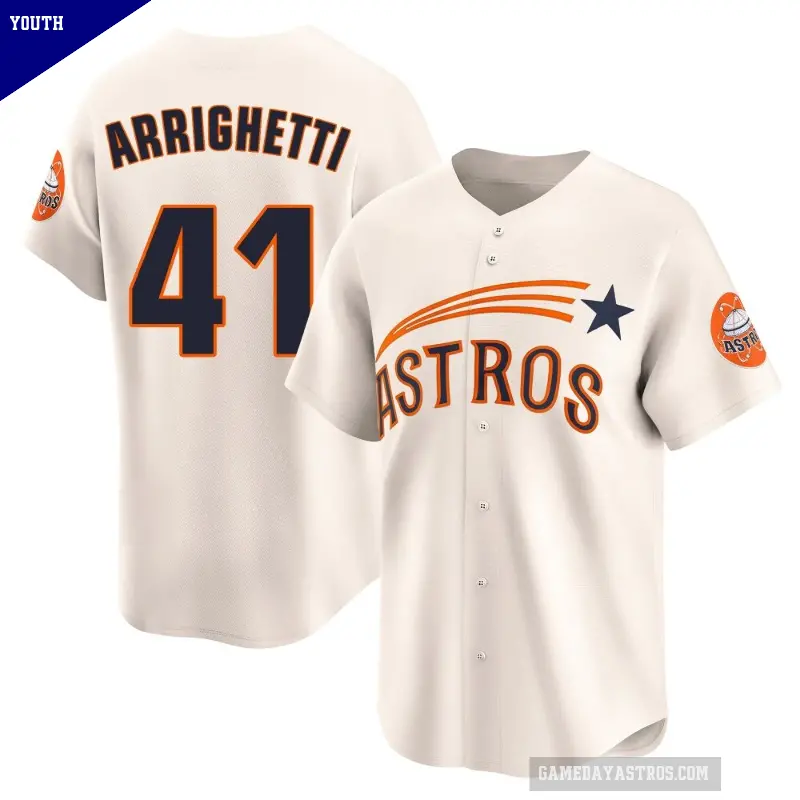 Youth No.41 Spencer Arrighetti Houston Astros Cream Limited Throwback Cooperstown Collection Jersey