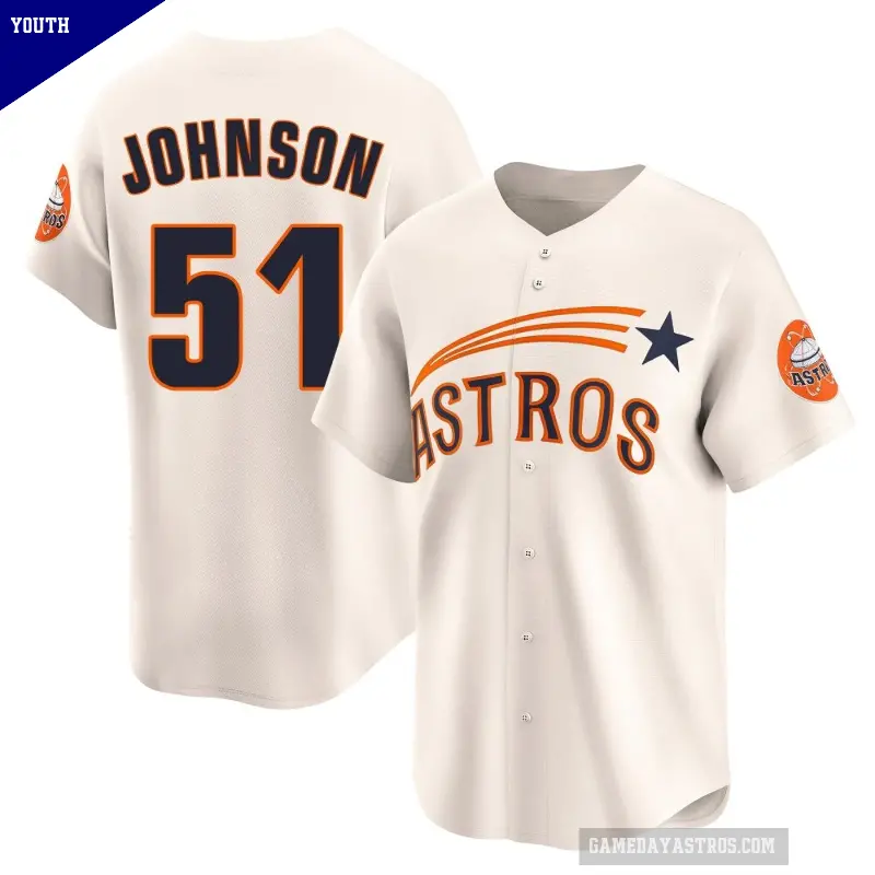 Youth No.51 Randy Johnson Houston Astros Cream Limited Throwback Cooperstown Collection Jersey
