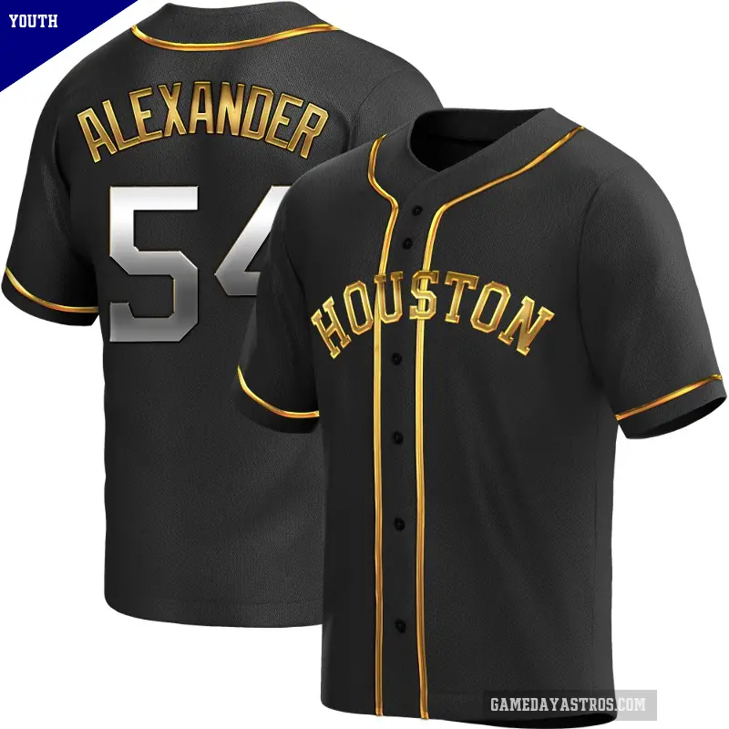Youth No.54 Jason Alexander Houston Astros Gold Replica Black en Alternate Jersey