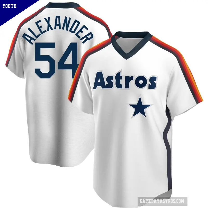 Youth No.54 Jason Alexander Houston Astros White Replica Home Cooperstown Collection Team Jersey