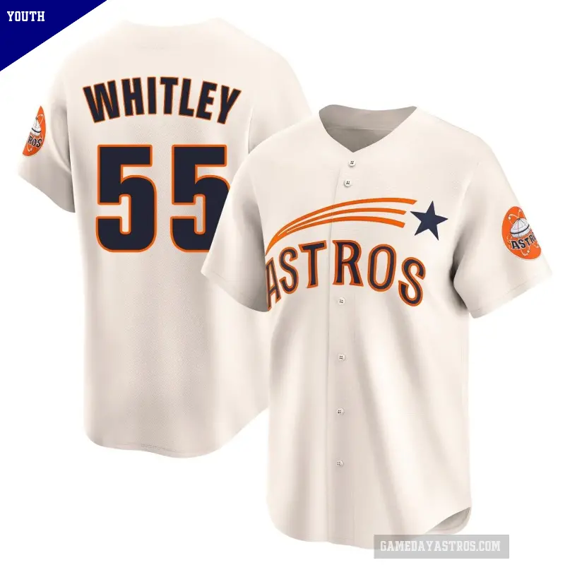 Youth No.55 Forrest Whitley Houston Astros Cream Limited Throwback Cooperstown Collection Jersey