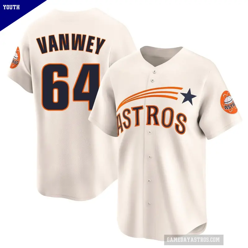 Youth No.64 Logan VanWey Houston Astros Cream Limited Throwback Cooperstown Collection Jersey