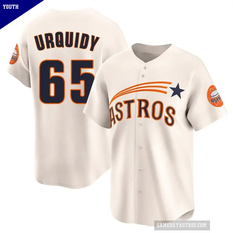 Youth No.65 Jose Urquidy Houston Astros Cream Limited Throwback Cooperstown Collection Jersey
