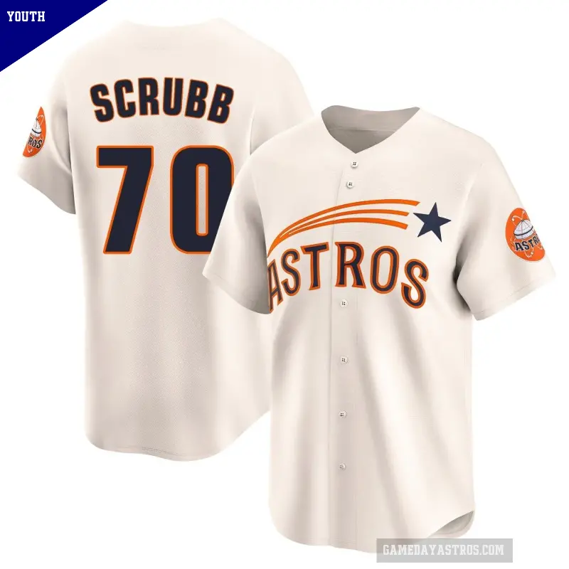 Youth No.70 Andre Scrubb Houston Astros Cream Limited Throwback Cooperstown Collection Jersey