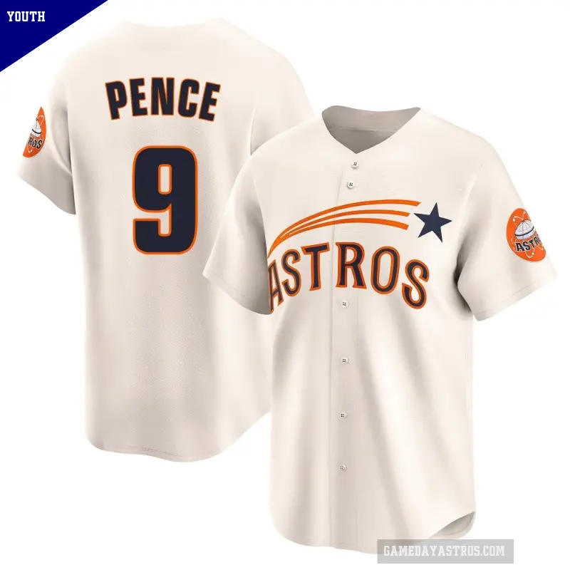 Youth No.9 Hunter Pence Houston Astros Cream Limited Throwback Cooperstown Collection Jersey