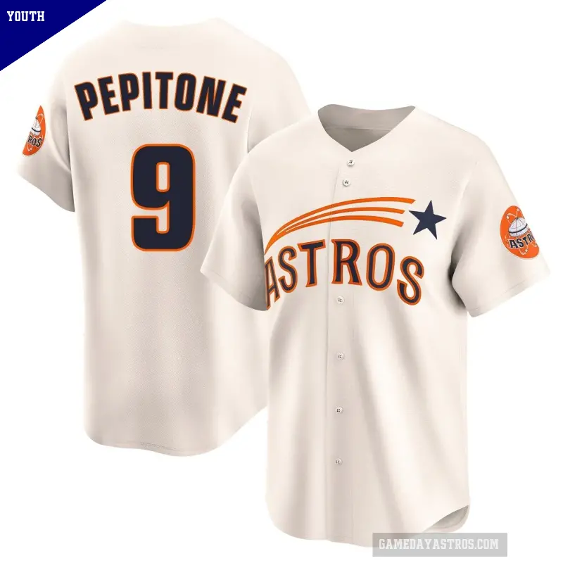 Youth No.9 Joe Pepitone Houston Astros Cream Limited Throwback Cooperstown Collection Jersey